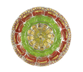 Transparent Red Green Flower Hand Painted Vintage Czech Glass Button, Shank Button - 27mm - 1 1/16 inch