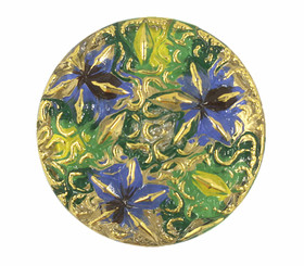 Gold Flowers Hand Painted Vintage Czech Glass Button, Shank Button - 27mm - 1 1/16 inch