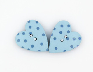 Polka Dots Baby Blue Heart Wood Buttons - 20mm - 3/4 inch