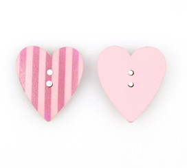 Striped Pink Heart Wood Buttons - 20mm - 3/4 inch