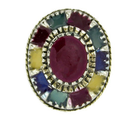 Color Collision Transparent Enamel Antiqued Silver Oval Metal Shank Buttons - 18mm - 11/16 inch
