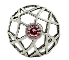 Pink Crystal on 3D Round Cage Antique Silver Metal Shank Buttons - 20mm - 3/4 inch