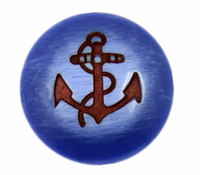 Retro Blue Resin Shank Buttons with Black Hemp Rope and Anchor Pattern - 17mm - 11/16 inch