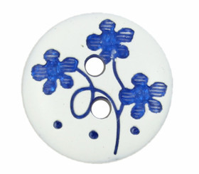  Blue Vine Flower Carving White Wooden Buttons - 15mm - 5/8 inch