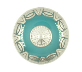 Silver Flower Domed Metal Shank Buttons , Teal Blue Enamel  - 25mm - 1 inch