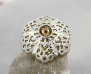 Gold Crystal Silver Gothic Flower Art Filigree Metal Shank Buttons - 23mm - 7/8 inch