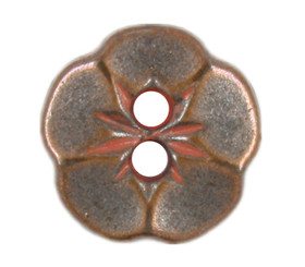 Dark Copper Flower With Red Stamens Metal Hole Buttons- 13mm - 1/2 inch