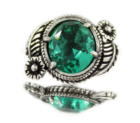 Emerald Green Crystal with Silver Plated Brass Leaf Flower Jewelry Shank Buttons- 23mm - 7/8 inch