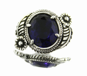 Deep Blue Crystal with Silver Plated Brass Leaf Flower Jewelry Shank Buttons- 23mm - 7/8 inch