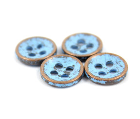 Light Blue Antique Copper Metal Hole Buttons - 10mm - 3/8 inch