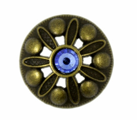 Blue Crystal Antique Brass Domed Flower Openwork Metal Shank Buttons - 20mm - 3/4 inch