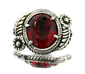 Ruby Crystal with Silver Plated Brass Leaf Flower Jewelry Shank Buttons- 23mm - 7/8 inch