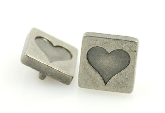 Heart Nickel Silver Square Metal Shank Buttons,Rectangle Shank - 9mm - 5/16 inch