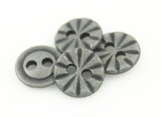 Dull Silver Radial Lines Hole Buttons - 11mm - 7/16 inch