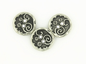 Swirl and Circles Retro Silver Metal Hole Buttons - 10mm - 3/8 inch