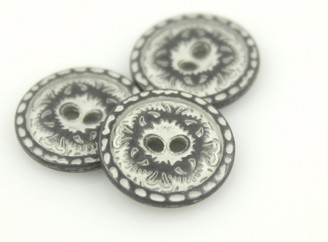 Flower Engraving Gunmetal White Metal Hole Buttons - 15mm - 5/8 inch