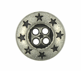 Retro Silver Star Wreath Metal Hole Buttons - 15mm - 5/8 inch