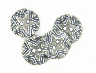 Light Blue Painting Layered Star Silver Metal Hole Buttons - 15mm - 5/8 inch