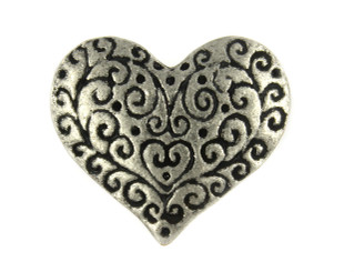 Antique Silver Heart Shaped Buttons.With Carving Baroque Scrollwork Pattern - 27mm - 1 1/16 inch