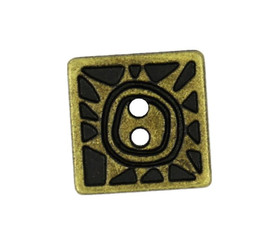 Tribal Sun Square Antique Brass Metal Hole Buttons - 15mm - 5/8 inch