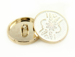 Golden Elegant Floral Design White Enamel Buttons - 25mm - 1 inch