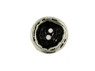 Shiny Silver Concave Hole Buttons with Black Painting - 15 mm - 5/8 inch