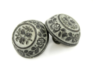 Truncated Cone Shaped Flower Carving Gunmetal White Metal Shank Buttons - 18mm - 11/16 inch