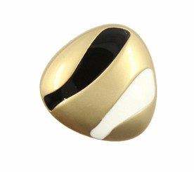 Rounded Triangle Design Black and White Stripes Pearl Gold Shank Buttons - 17mm - 11/16 inch