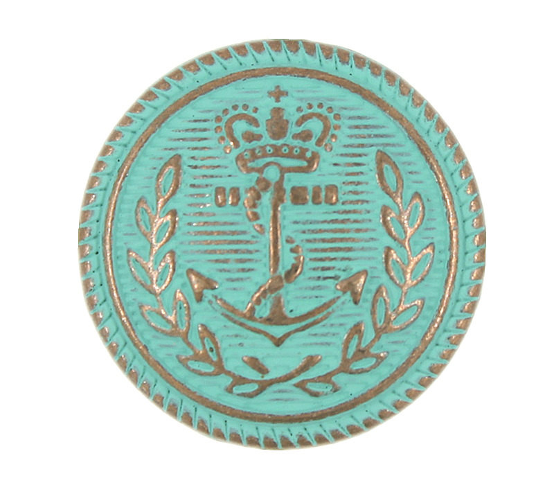 Metal Buttons Copper Embossed Anchor With Cyan Painting Metal