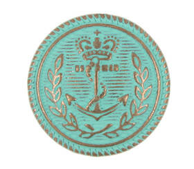 Metal Buttons Copper Embossed Anchor with Cyan Painting Metal Shank Buttons - 20mm - 3/4 inch