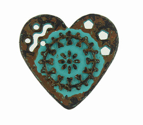 Green Patina Mandala Heart Metal Shank Buttons - 19mm - 3/4 inch