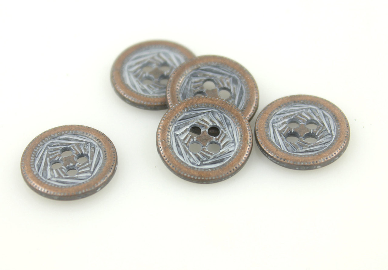 Pastel Blue Painting Layered Square Metal Hole Buttons in Copper Color -  12mm - 1/2 inch