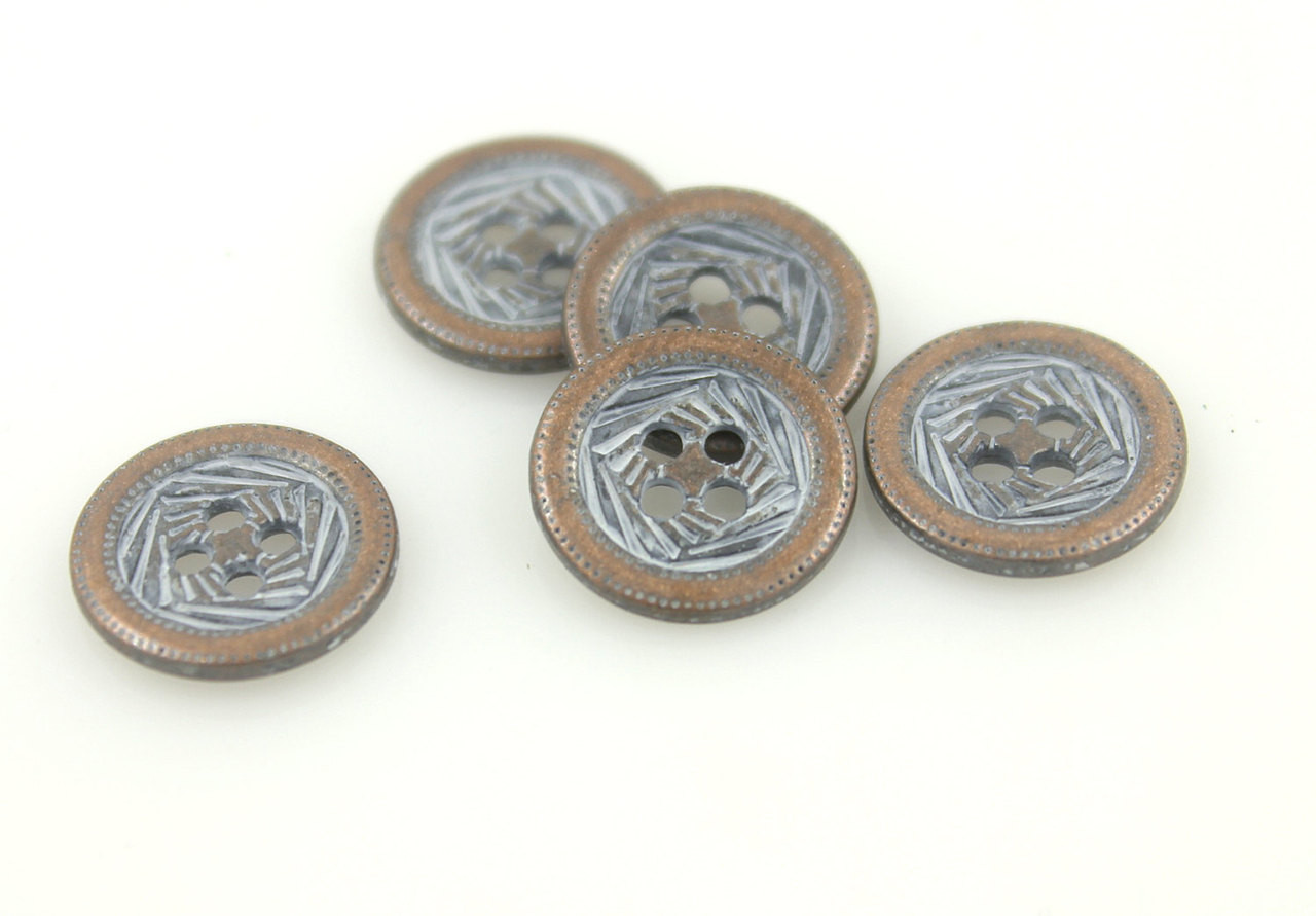 Pastel Blue Painting Layered Square Metal Hole Buttons In Copper