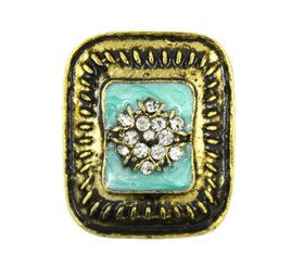 Rhinestone Bouquet in Turquoise Enamel Antiqued Gold Rectangle Metal Shank Buttons - 27mm - 1 1/16 inch