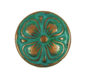 Antique Copper Clover Metal Shank Buttons in Deep Cyan Color - 15mm - 5/8 inch