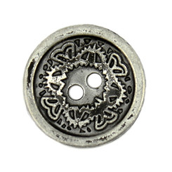 Concave Floral Carving Retro SIlver Metal Hole Buttons - 15mm - 5/8 inch