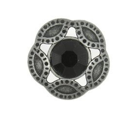 Antiqued Silver Metal Lacework Shank Buttons With Black Acrylic Center - 23mm - 7/8 inch