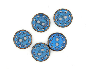 Floret Wreath Blue Metal Hole Buttons - 11mm - 7/16 inch