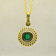 Blending traditional and modern for a timeless look, this diamond pendant dazzles day and night. Made in 18 karat Yellow Gold, with a vibrant .48ct. Emerald. This beautiful emerald pendant comes with an 18 karat Yellow Gold 1.3mm cable chain, 18 inches long. Pendant measures 3/4 inch long.  
Designed, and created in our studio by the artist Stuart J.