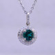 Elegant and timeless double halo pendant, in 14 karat white gold with .33ct. T.W. of Ideal cut diamonds, and an incredible 6.5mm deep green, brilliant cut Chatham Created Emerald. Includes a 1.3mm diameter 14 karat white gold wheat chain, 18 inches long.

Designed, and created in our studio by the artist Stuart J.

Chatham® Created Gemstones are grown in carefully controlled laboratory conditions. They are chemically and optically identical to their natural counterparts, yet cost much less. Because the environment in which they are grown is controlled, the imperfections often found in natural gemstones, are absent in Chatham® Created Gemstones. Because of this, and superior cutting, Chatham® gems exhibit the color and sparkle of the finest natural gems. Each one comes with a Certificate of Authenticity, and a Lifetime Warranty.