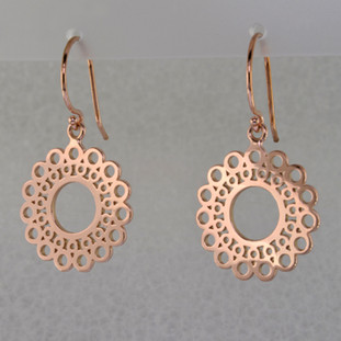 Designed, and created in our studio by the artist Stuart J., these airy earrings are fun for day or night. Handcrafted in 14 karat Rose Gold, hanging on wires. They measure 1 1/4 inches long.