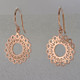 Designed, and created in our studio by the artist Stuart J., these airy earrings are fun for day or night. Handcrafted in 14 karat Rose Gold, hanging on wires. They measure 1 1/4 inches long.