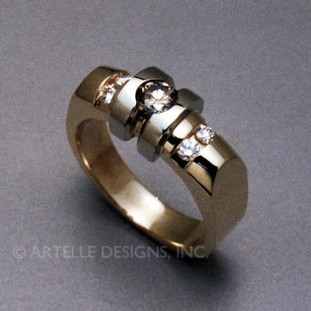 Mans yellow and white gold cognac color diamond wedding ring- gts 60