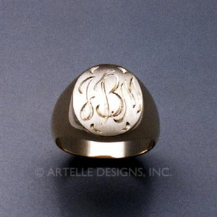 Mans yellow gold signet initial ring- gts-61