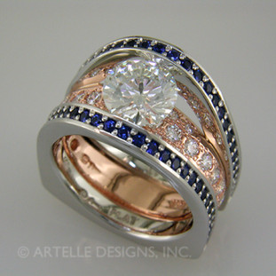 Ladies rose gold diamond and blue sapphire engagement ring- wed 288