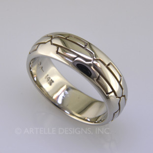 Mans white gold custom designed wedding band- wed 293