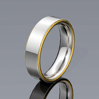 Tu tone Man's wedding ring with yellow gold stripes on outer edge of band. Modern and elegant.  This custom designed wedding ring is designed to be Perfectly You, and takes about 3-5 weeks to create. Call us for more information about how we can make this design Just For You.