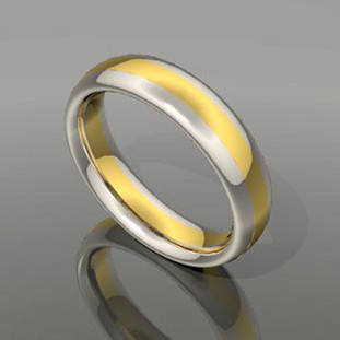 A blend of yellow and white gold in this modern comfort fit band. This custom designed wedding ring is designed to be Perfectly You, and takes about 3-5 weeks to create. Call us for more information about how we can make this design Just For You. Designed, and created in our studio by the artist Stuart J.