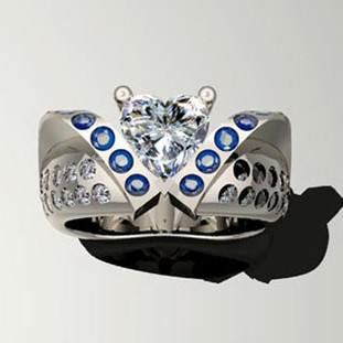 Elegant lines and timeless design, this pave diamond and gemstone engagement ring will be cherished for a lifetime.

This diamond engagement ring can be made in any karat or color of gold, and in platinum. Makes a great anniversary gift for 20, 30 or more years together.

This custom designed engagement ring is individually crafted to be Perfectly You, and takes about 3-5 weeks to create. Call us for more information about how we can customize this design Just For You. Designed, and created in our studio by the artist Stuart J.