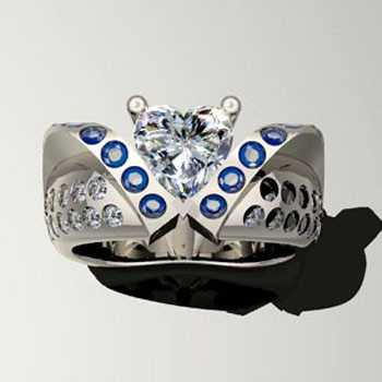 Elegant lines and timeless design, this pave diamond and gemstone engagement ring will be cherished for a lifetime.

This diamond engagement ring can be made in any karat or color of gold, and in platinum. Makes a great anniversary gift for 20, 30 or more years together.

This custom designed engagement ring is individually crafted to be Perfectly You, and takes about 3-5 weeks to create. Call us for more information about how we can customize this design Just For You. Designed, and created in our studio by the artist Stuart J.